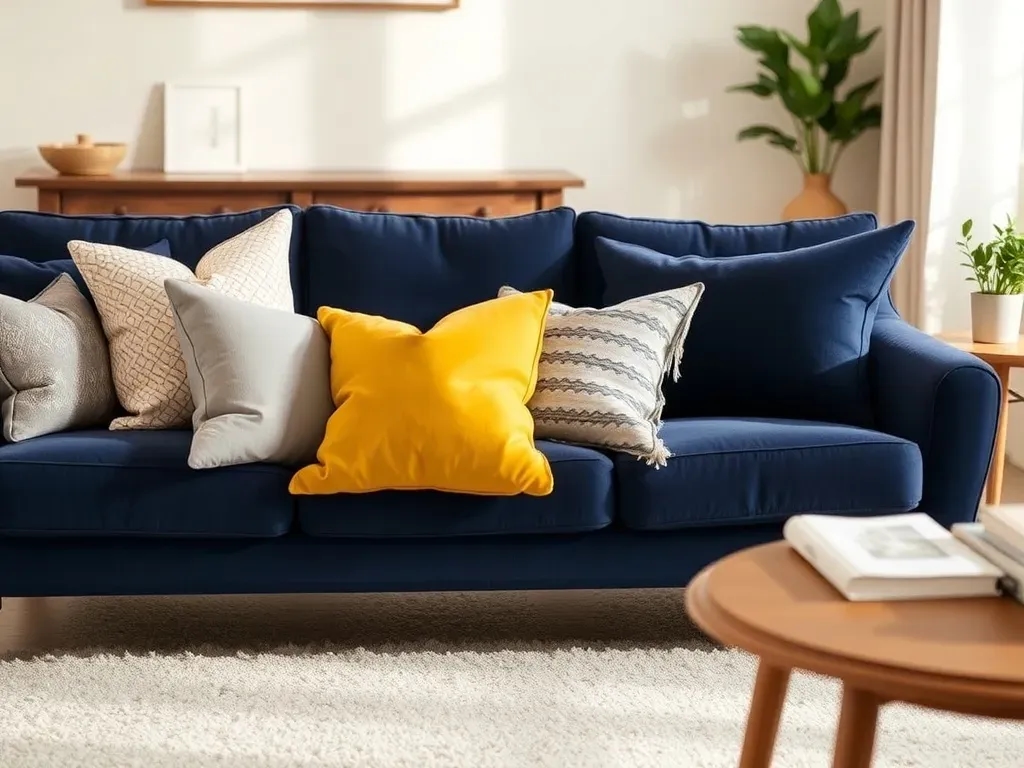 Jakie poduszki do niebieskiej kanapy, aby stworzyć stylowe wnętrze?