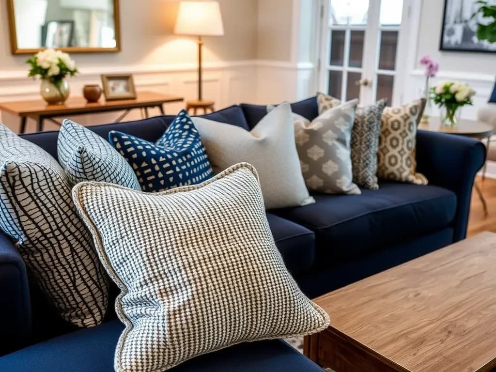 Jakie poduszki do granatowej kanapy wybierać, aby uniknąć błędów?